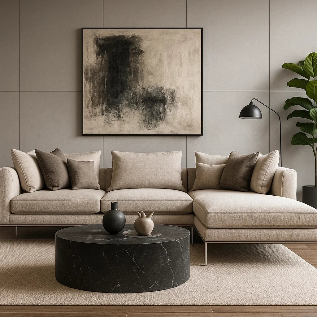 Sofá Esquinero Moderno de Tela Beige Claro con Chaise Longue