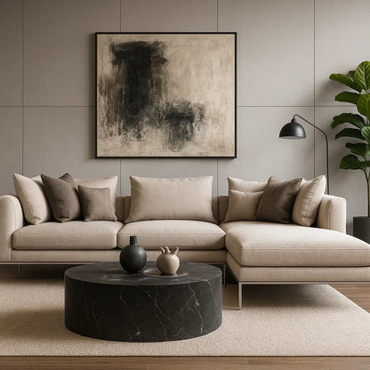 Sofá Esquinero Moderno de Tela Beige Claro con Chaise Longue