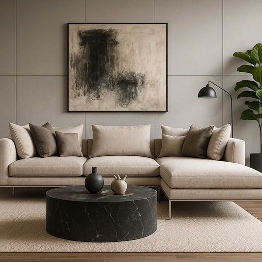 Sofá Esquinero Moderno de Tela Beige Claro con Chaise Longue