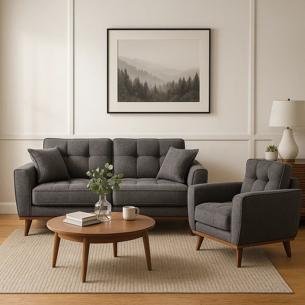 Conjunto de Sofá Moderno de Tela Gris Oscuro con Sillón Individual y Sofá de 2 Plazas
