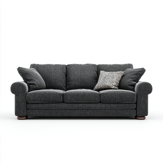 Sofá de 3 Plazas en Tela Gris Oscuro con Cojines Decorativos