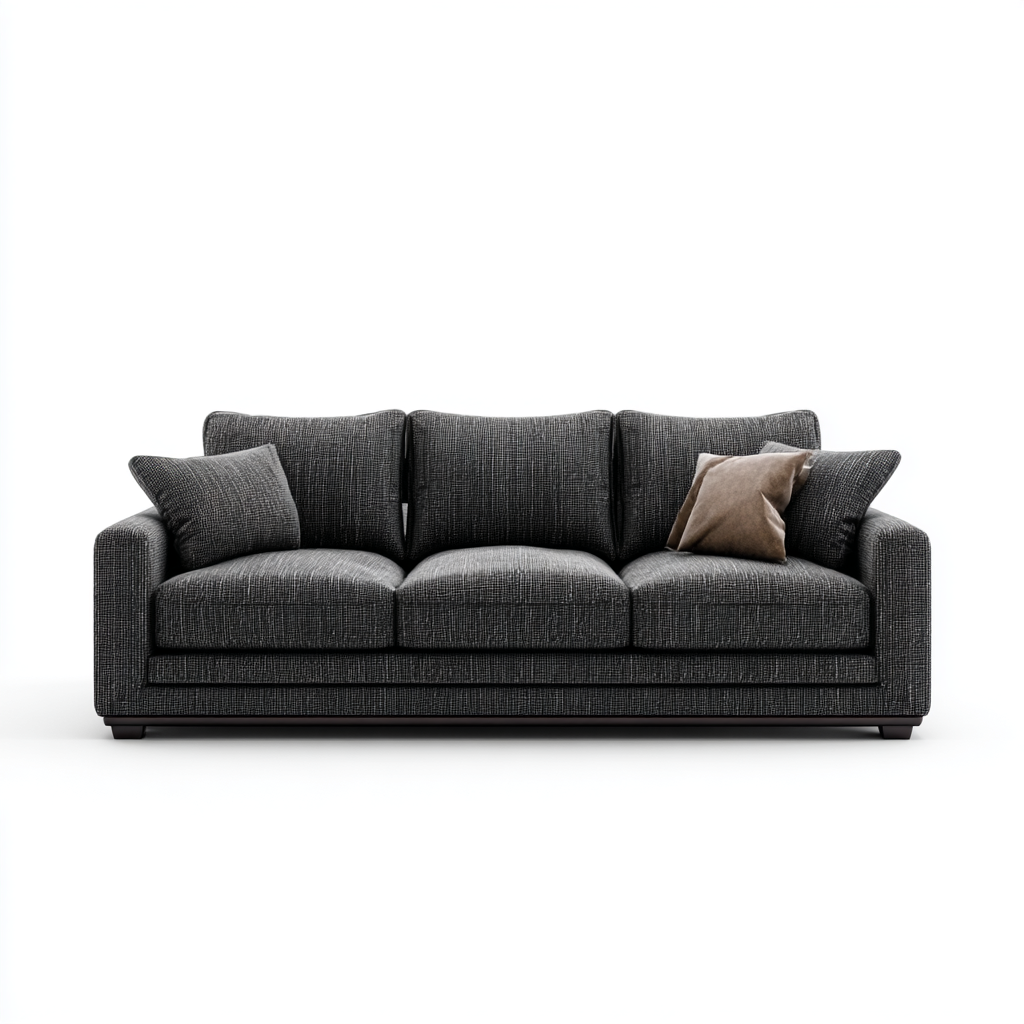 Sofá de 3 Plazas en Tela Gris Oscuro con Cojines Decorativos