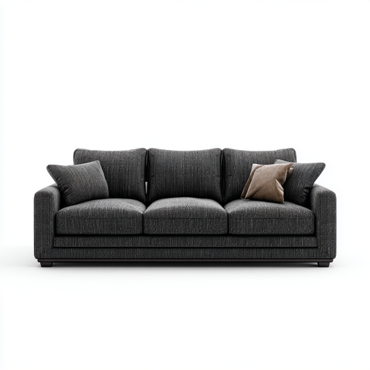 Sofá de 3 Plazas en Tela Gris Oscuro con Cojines Decorativos