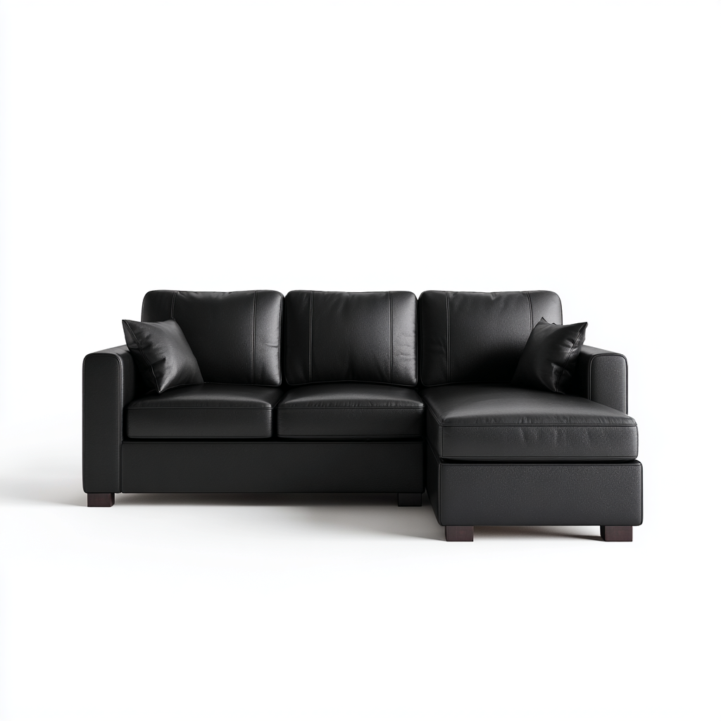 Sofá Chaise Longue de 3 Plazas en Cuero Negro Moderno