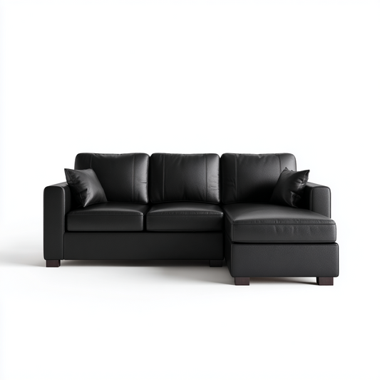 Sofá Chaise Longue de 3 Plazas en Cuero Negro Moderno