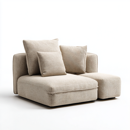 Sofá Chaise Longue Modular en Tela Beige Moderno y Minimalista