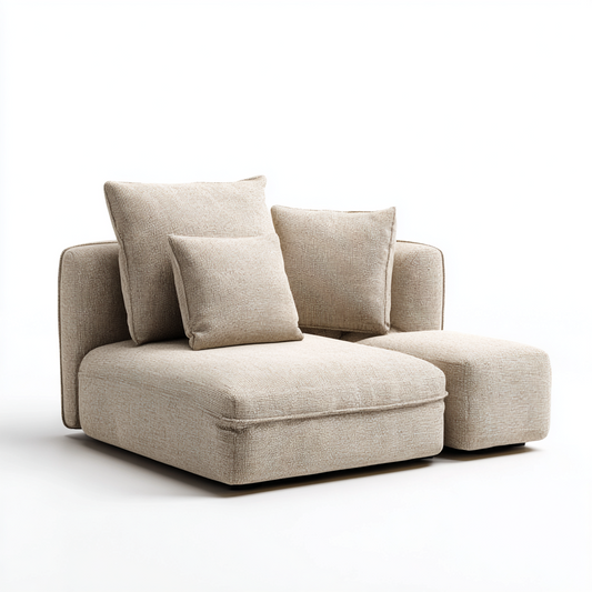Sofá Chaise Longue Modular en Tela Beige Moderno y Minimalista