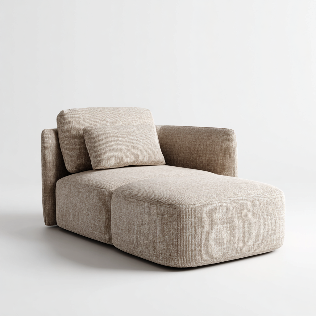 Sofá Chaise Longue en Tela Beige con Respaldo Acolchado Moderno