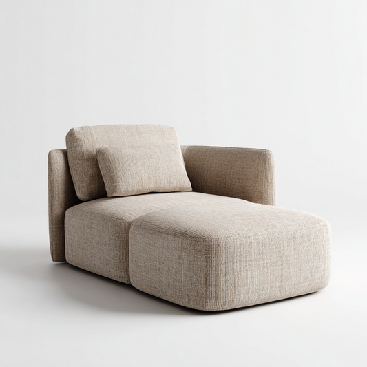 Sofá Chaise Longue en Tela Beige con Respaldo Acolchado Moderno