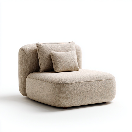 Sillón Individual en Tela Beige con Cojines Acolchados Modernos
