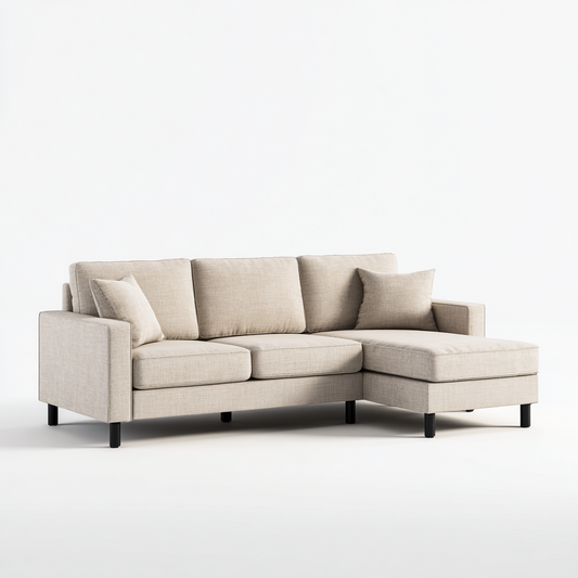 Sofá Chaise Longue en Tela Beige de 3 Plazas con Diseño Moderno