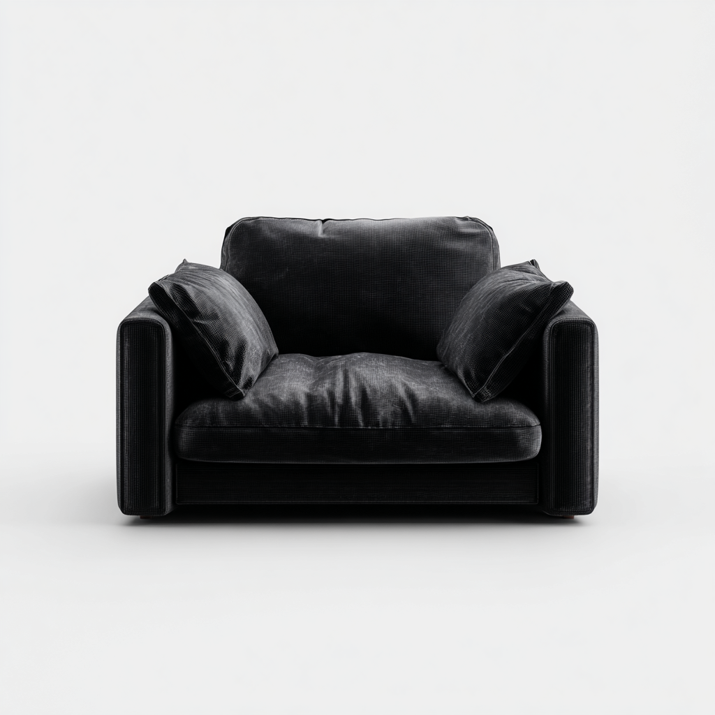 Sillón Sofá Moderno en Tela Negra con Cojines Acolchados