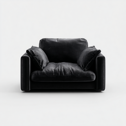 Sillón Sofá Moderno en Tela Negra con Cojines Acolchados