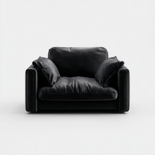 Sillón Sofá Moderno en Tela Negra con Cojines Acolchados