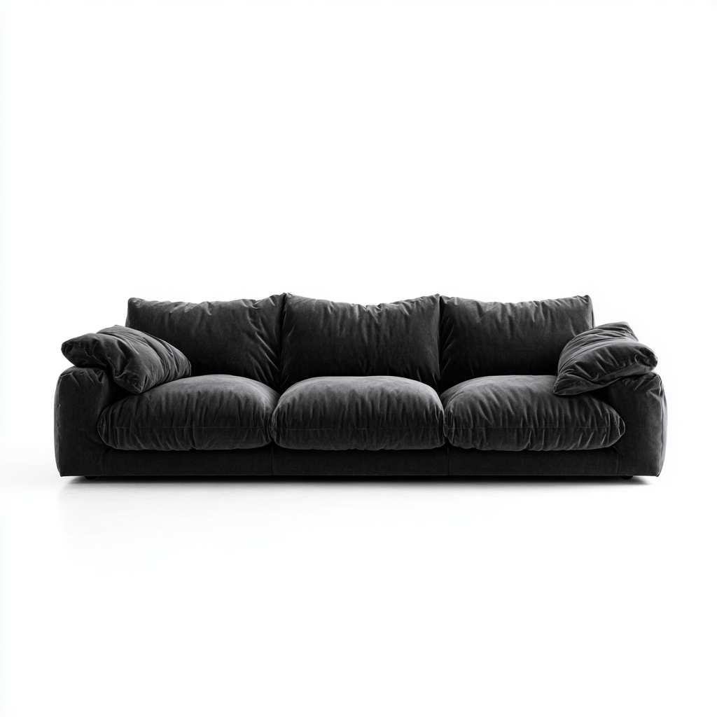 Sofá Modular de 3 Plazas en Terciopelo Negro con Cojines Acolchados