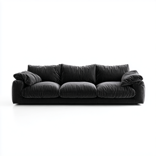 Sofá Modular de 3 Plazas en Terciopelo Negro con Cojines Acolchados