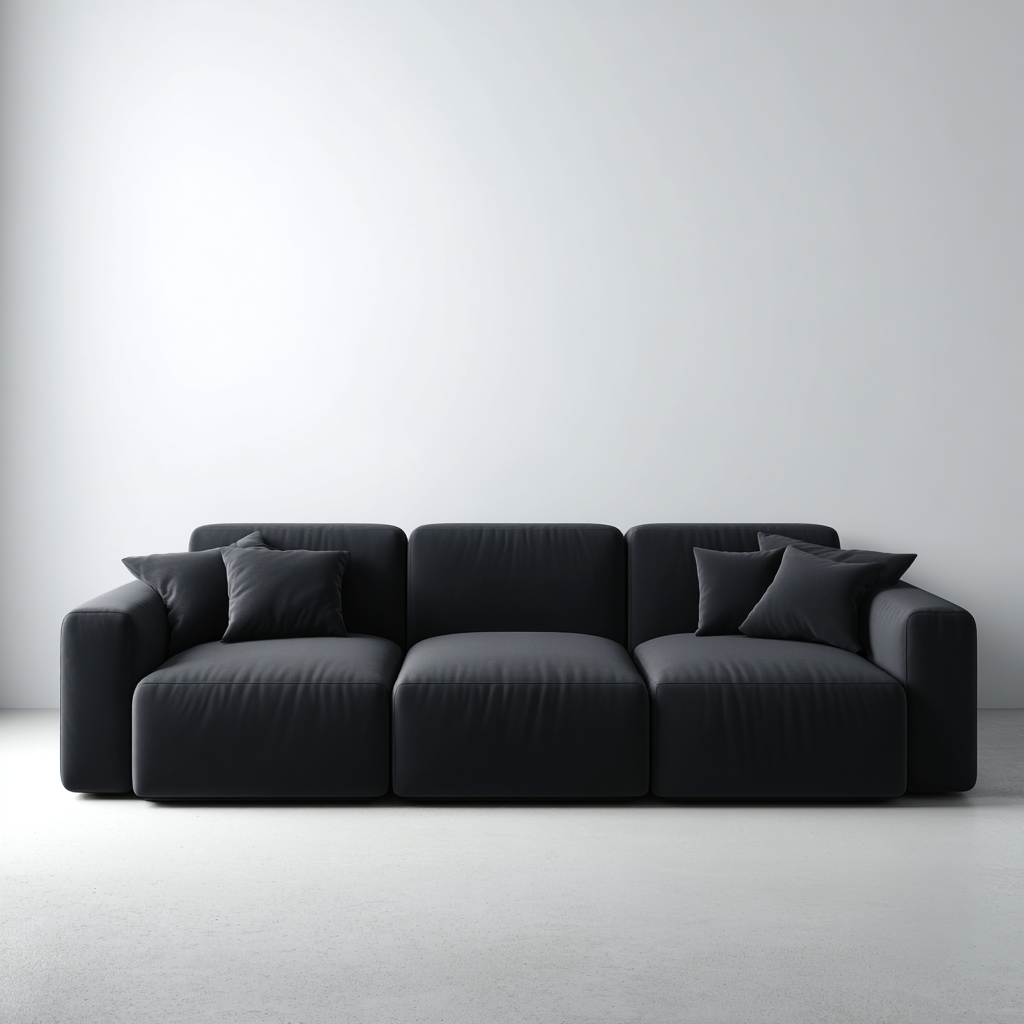 Sofá Modular de 3 Plazas en Tela Negra con Cojines Incluidos