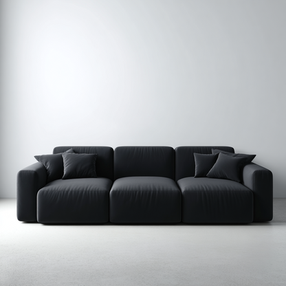 Sofá Modular de 3 Plazas en Tela Negra con Cojines Incluidos