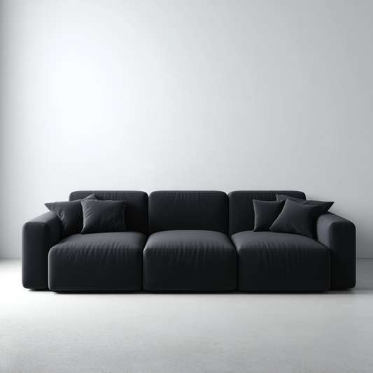 Sofá Modular de 3 Plazas en Tela Negra con Cojines Incluidos