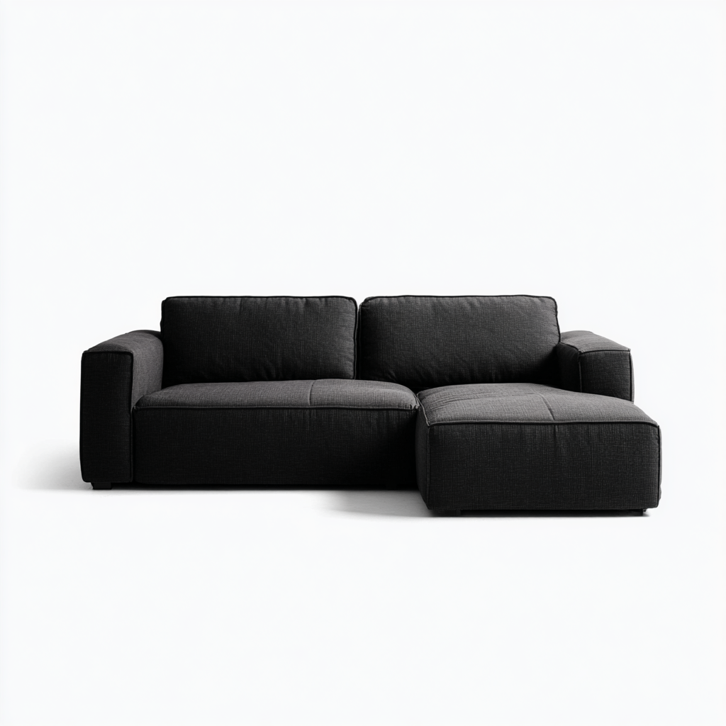 Sofá Chaise Longue de 3 Plazas en Tela Negra Moderna