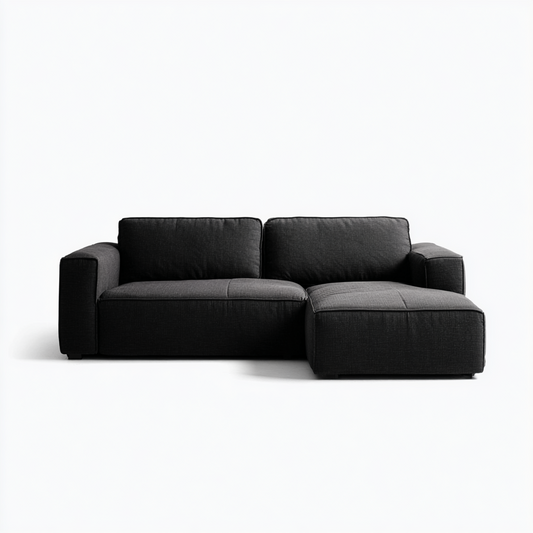 Sofá Chaise Longue de 3 Plazas en Tela Negra Moderna