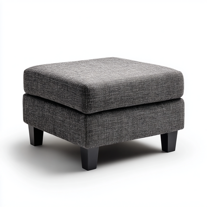 Taburete Otomano Cuadrado de Tela Gris Oscuro con Patas de Madera
