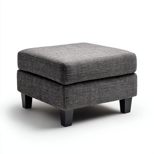 Taburete Otomano Cuadrado de Tela Gris Oscuro con Patas de Madera