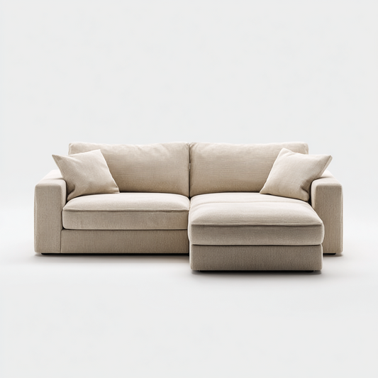 Sofá Modular de 3 Plazas con Chaise Longue en Tela Beige