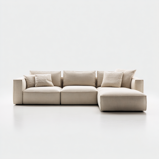 Sofá Modular de 4 Plazas con Chaise Longue en Tela Beige