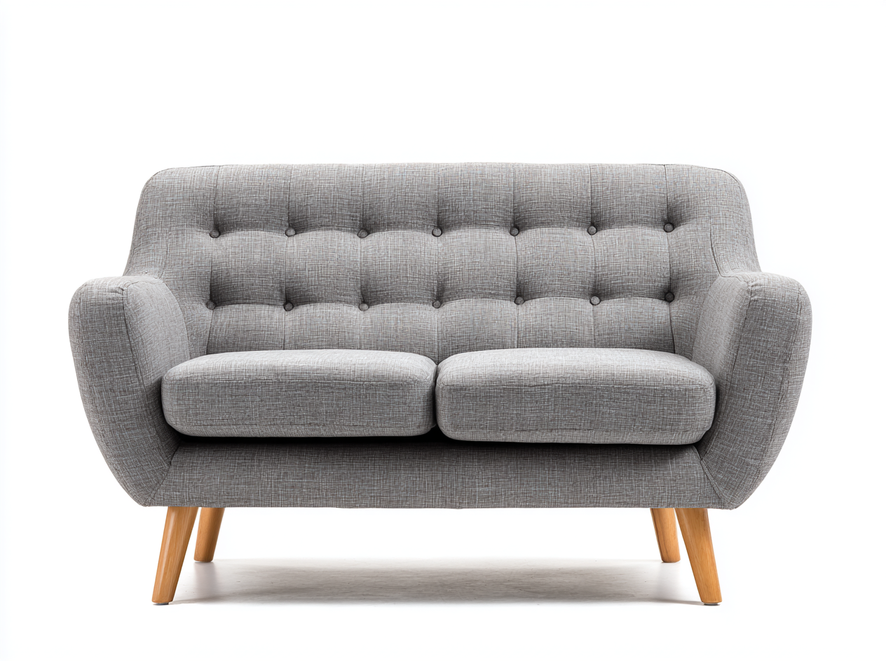 Sofá de Dos Plazas en Tela Gris con Estilo Escandinavo y Patas de Madera