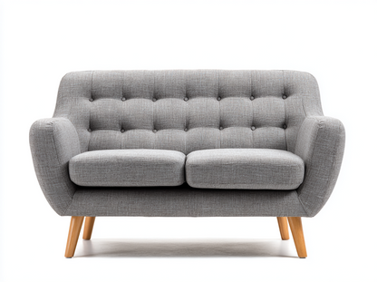 Sofá de Dos Plazas en Tela Gris con Estilo Escandinavo y Patas de Madera