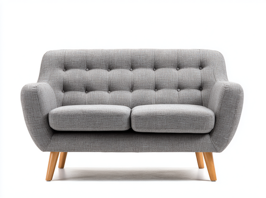 Sofá de Dos Plazas en Tela Gris con Estilo Escandinavo y Patas de Madera