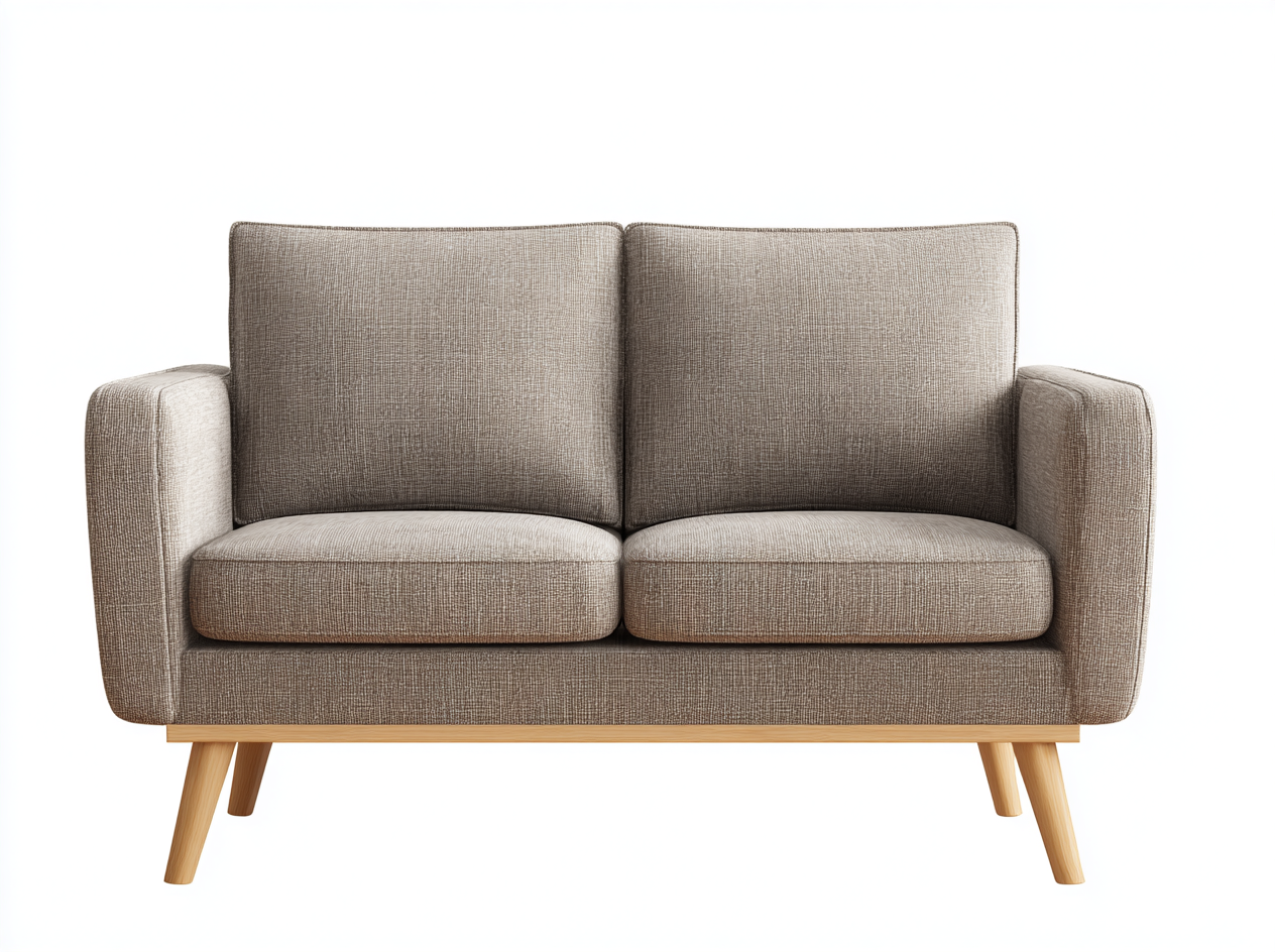 Sofá de Dos Plazas en Tela Beige con Estilo Moderno y Patas de Madera