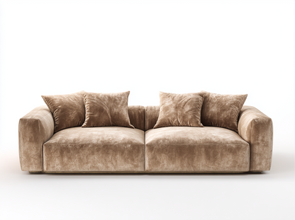 Sofá de Dos Plazas en Terciopelo Beige con Diseño Moderno y Cojines Acolchados