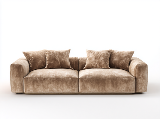 Sofá de Dos Plazas en Terciopelo Beige con Diseño Moderno y Cojines Acolchados