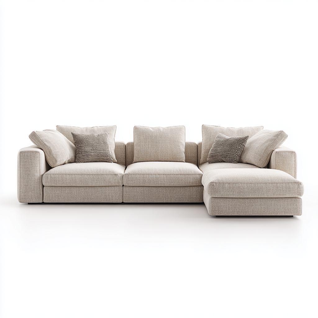 Sofá Modular Esquinero de Tela Beige con Chaise Longue y Cojines