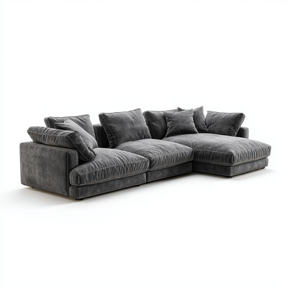 Sofá Modular Esquinero de Terciopelo Gris Oscuro con Chaise Longue