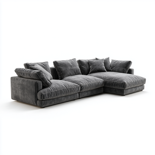 Sofá Modular Esquinero de Terciopelo Gris Oscuro con Chaise Longue