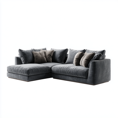 Sofá Modular Esquinero de Terciopelo Gris Oscuro con Chaise Longue
