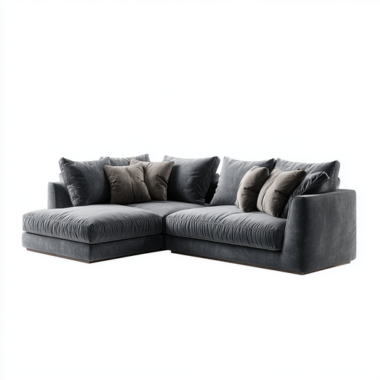 Sofá Modular Esquinero de Terciopelo Gris Oscuro con Chaise Longue
