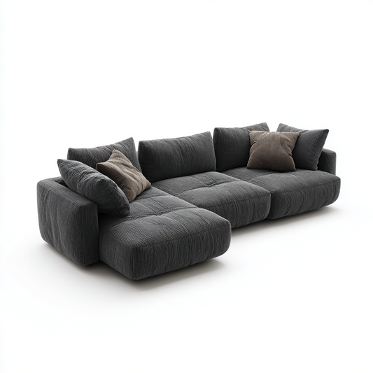 Sofá Modular Esquinero de Tela Acolchada Gris Oscuro con Chaise Longue