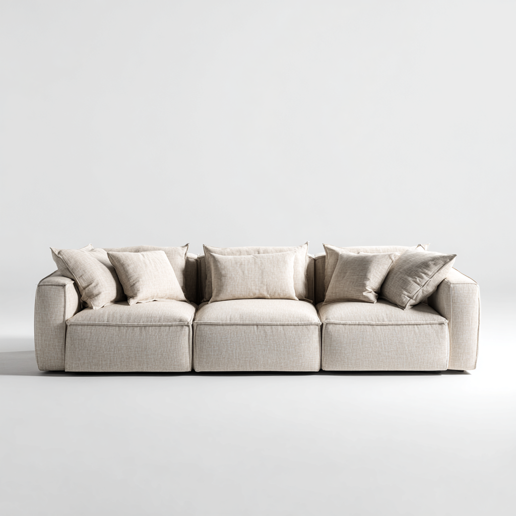 Sofá Modular 3 Plazas con Brazos Anchos en Tela Beige
