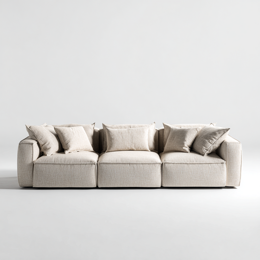 Sofá Modular 3 Plazas con Brazos Anchos en Tela Beige