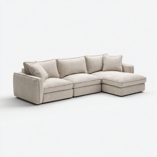 Sofá Modular en L con Chaise Longue Tapizado en Tela Beige