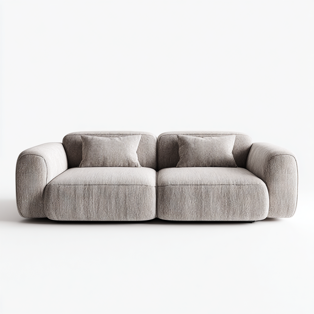Sofá Modular de 2 Plazas con Brazos Redondeados y Cojines en Tela Gris Claro