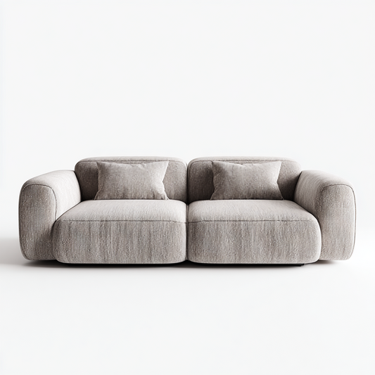 Sofá Modular de 2 Plazas con Brazos Redondeados y Cojines en Tela Gris Claro