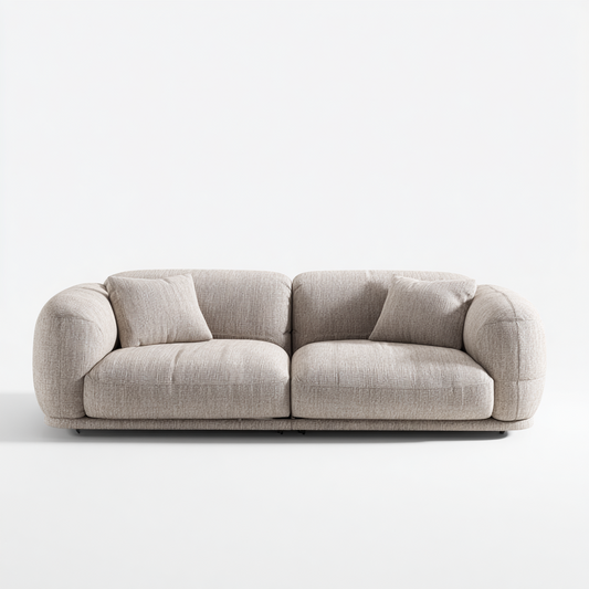 Sofá Modular de 2 Plazas con Brazos Redondeados y Cojines en Tela Beige