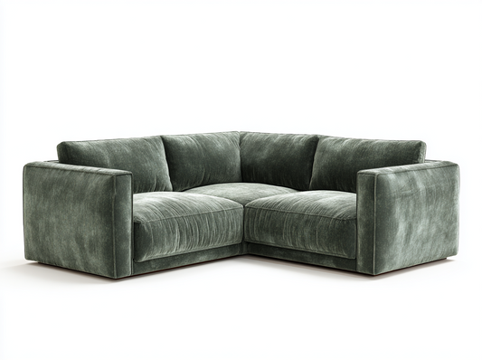 Sofá Esquinero en Terciopelo Verde Oscuro con Diseño Moderno y Asientos Acolchados