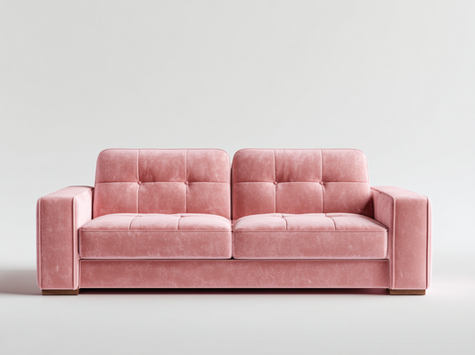 Sofá de Tres Plazas en Terciopelo Rosa con Diseño Moderno y Asientos Acolchados