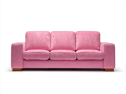 Sofá de Tres Plazas en Terciopelo Rosa con Diseño Moderno y Cojines Acolchados